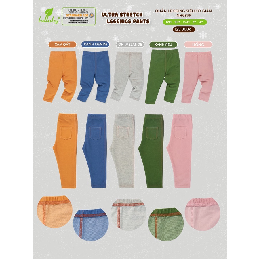 12M-4Y Quần legging siêu co giãn cho bé Lullaby NH683P