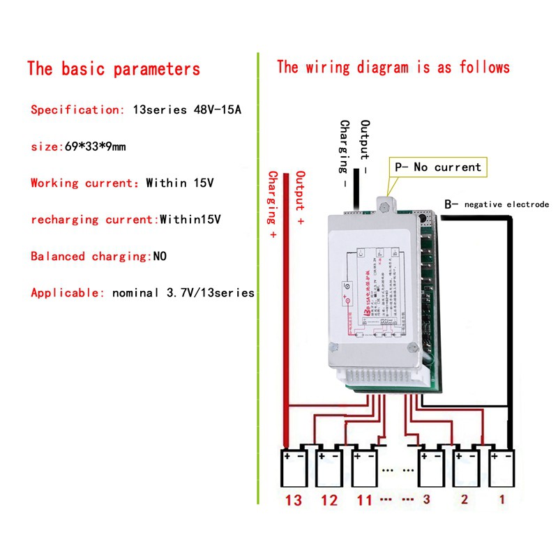 Bảng mạch pin Li-on 13S 48V 15A BMS PCB kèm bộ tản nhiệt