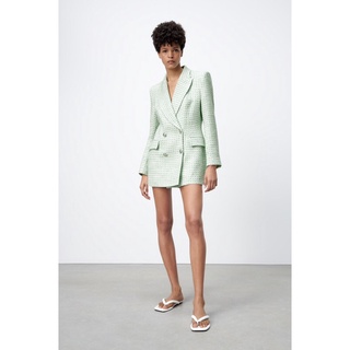 Set blazer & chân váy dạ xanh mint Zara
