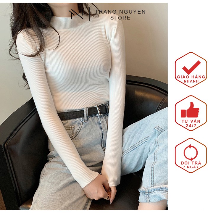 [HOT] Áo len tăm nữ dài tay cổ cao 3P kiểu dáng hàn quốc