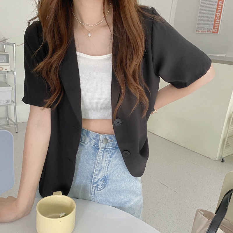 Áo Khoác Vest Tay Ngắn Dáng Rộng Phong Cách Thời Trang Hàn Quốc | BigBuy360 - bigbuy360.vn