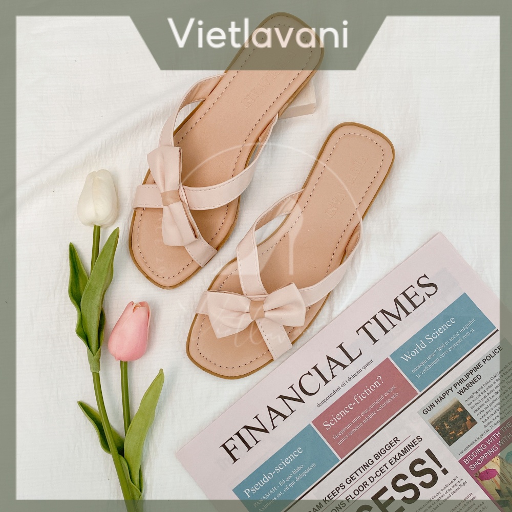 Dép  Size 35-43 TTD13 đính nơ baby màu kem