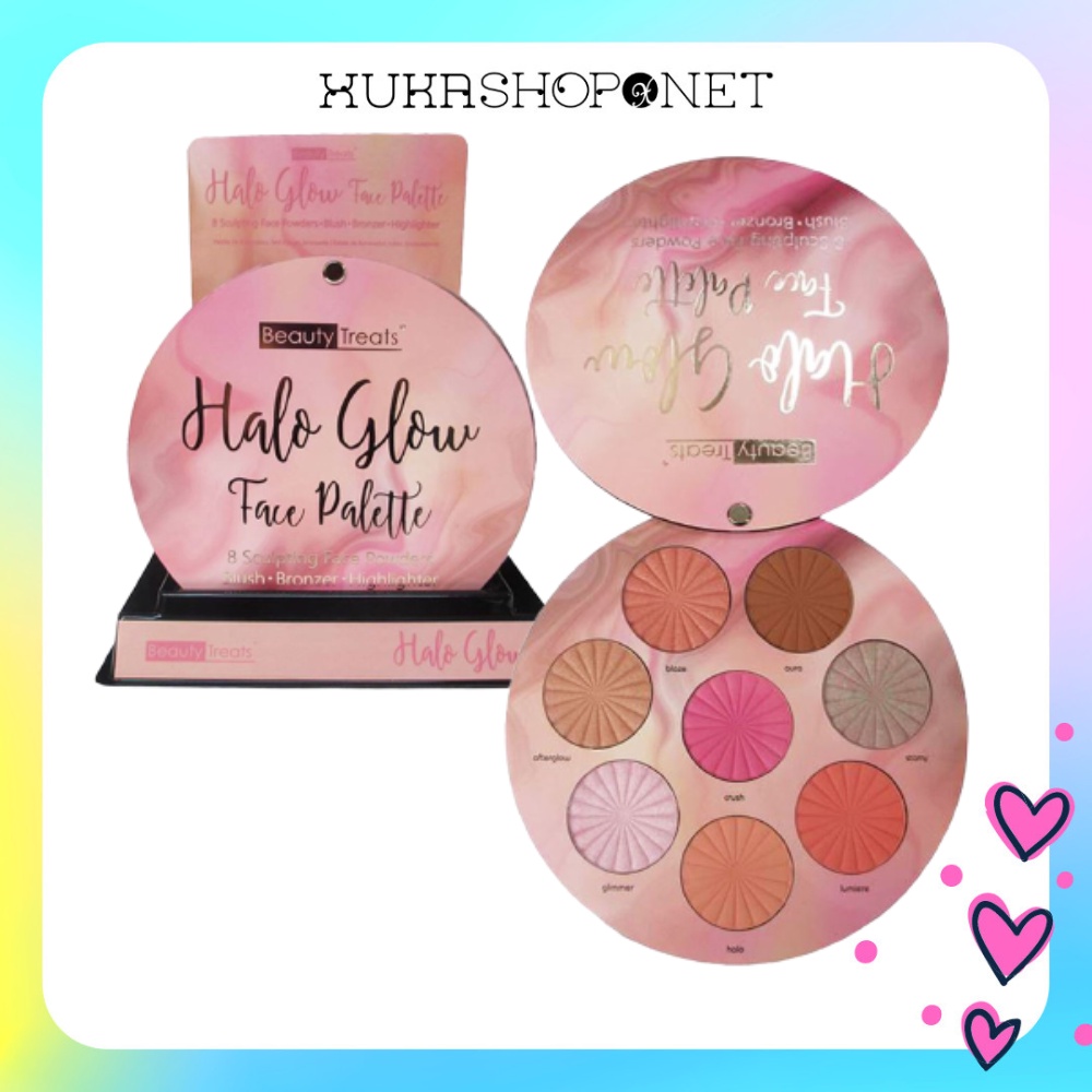 Bảng phấn má hồng 8 ô tạo khối và bắt sáng Beauty Treats Halo Glow trang điểm tự nhiên 36g