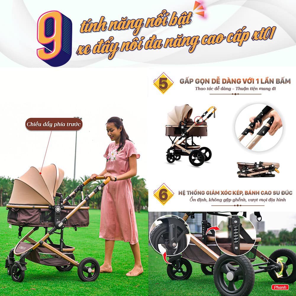 Xe đẩy cho bé Chilux V1.6 - 9 tính năng tiện dụng cho mẹ và bé - có thể gấp gọn