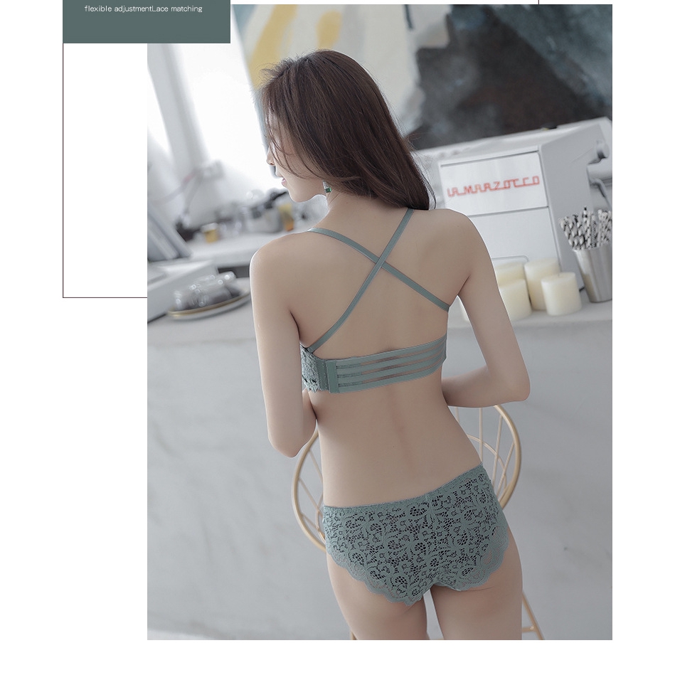 Gathered underwear without rims sexy lace bra set | BigBuy360 - bigbuy360.vn