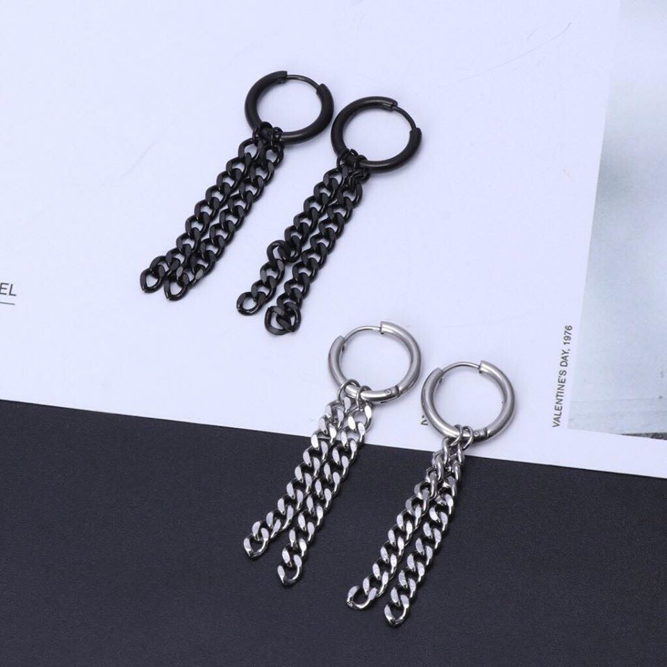 Bông Tai Nam Kết Hợp 2 Dây Xích - Cực Độc
