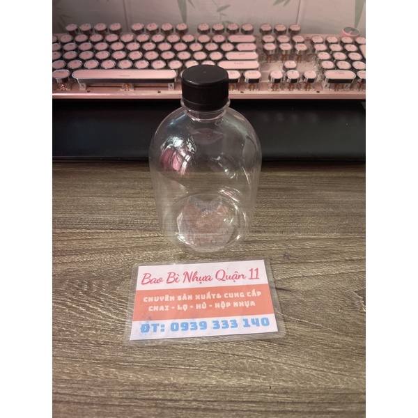 Chai nhựa pet tròn lùn nắp đen 500ml
