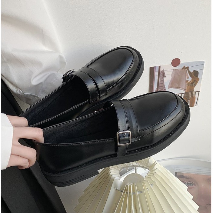 Giày da mềm moka thời trang phong cách ulzzang Hàn Quốc xinh xắn cho nữ 2 màu Nâu + Đen - Mã G48
