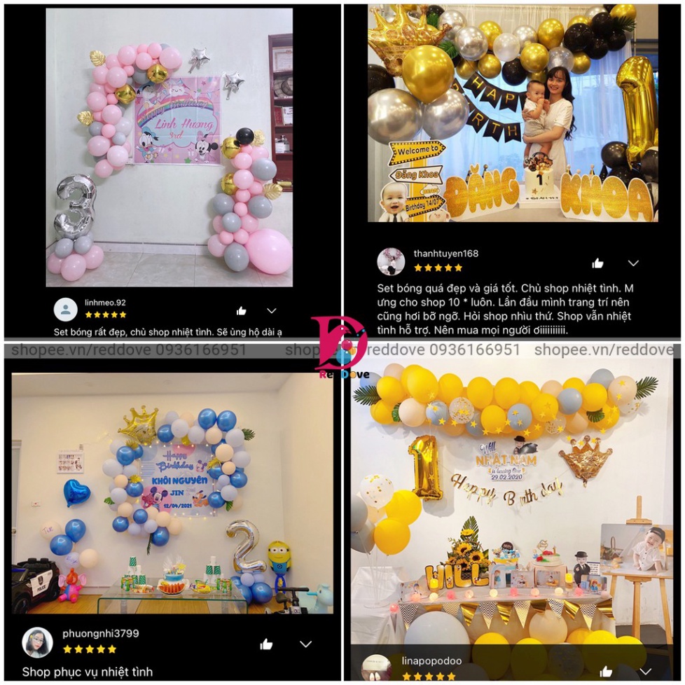 (freeship) Set bóng trang trí sinh nhật, trang trí thôi nôi cho bé gái, bé trai đơn giản, dễ làm, gồm phông