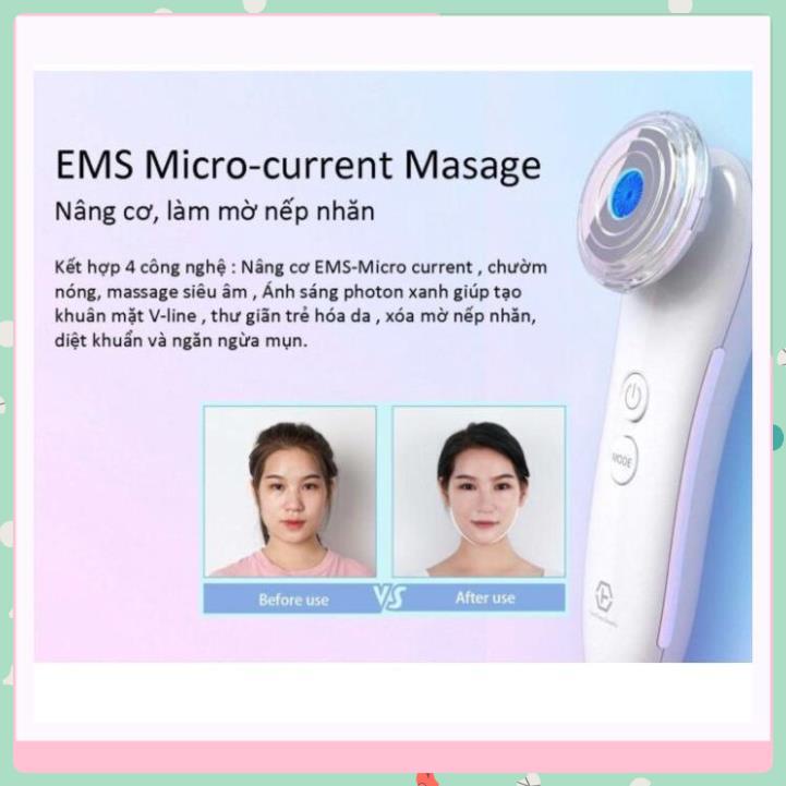 Máy đẩy tinh chất trẻ hóa da Nanotime F65I nhà HTBeauty, công nghệ siêu âm ION, nâng cơ EMS, trẻ hóa da Photon xanh đỏ