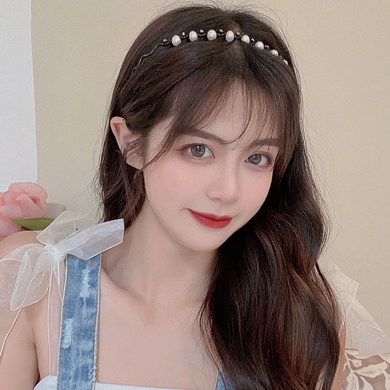 Băng đô cài tóc đính ngọc trai đơn giản phong cách Hàn Quốc mới