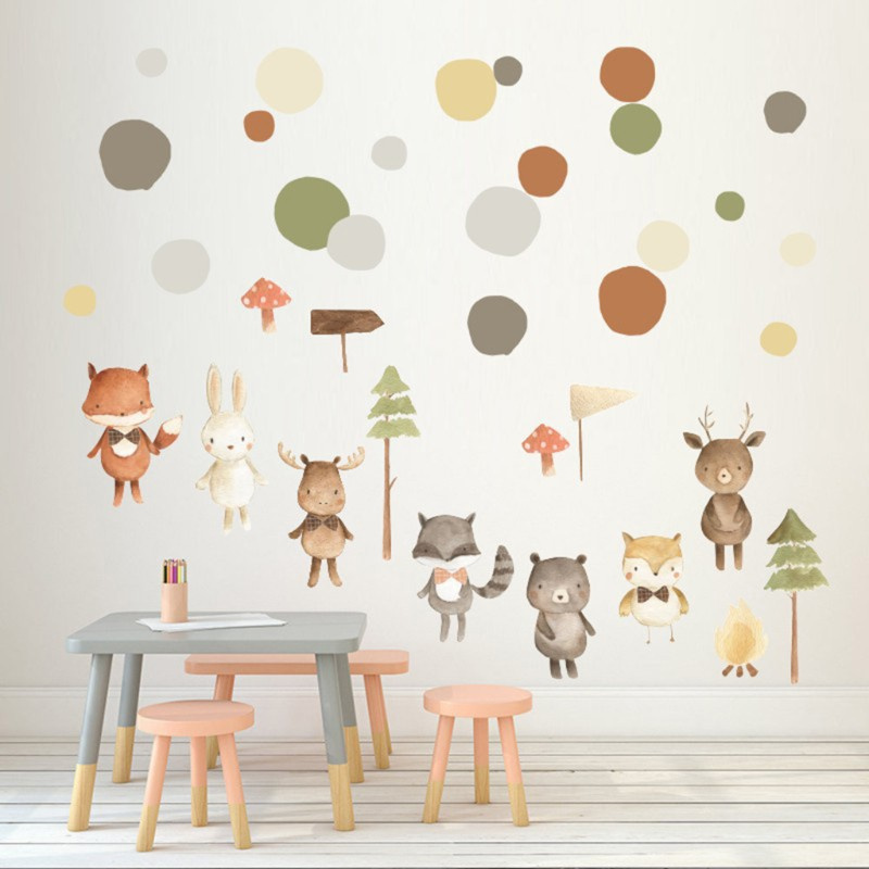 lucky* Cartoon Forest Animal Wall Stickers PVC Self-adhesive Colorful Removable Waterproof Wallpaper Mural Art Decal Decoration