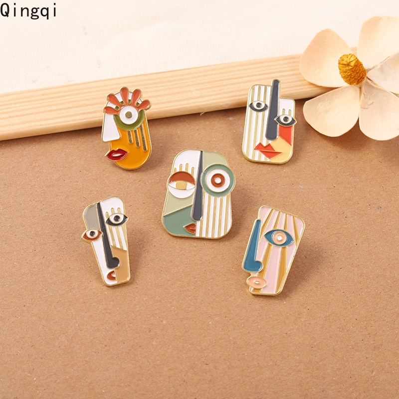 Ghim cài áo Miss Zoe trang trí bằng kim loại hình mặt người trừu tượng hợp thời trang