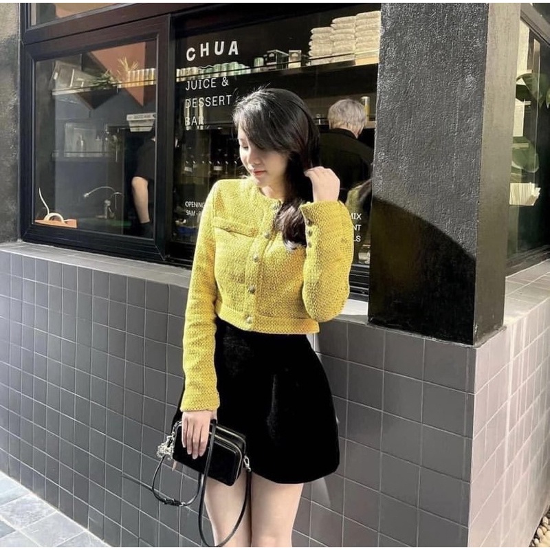 Áo dạ Tweed cao cấp dáng croptop order Quảng Châu