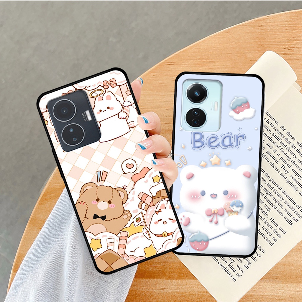 Ốp lưng Vivo Y55 2022 in hình caro gấu thỏ dễ thương