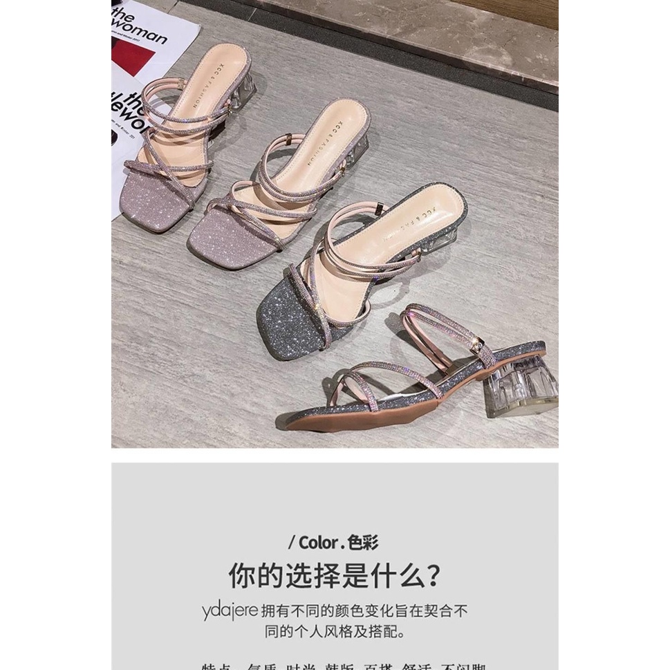 Giày Sandal Gót Dày Vừa Đính Đá Thời Trang Mùa Hè 2022 Mới Cho Nữ