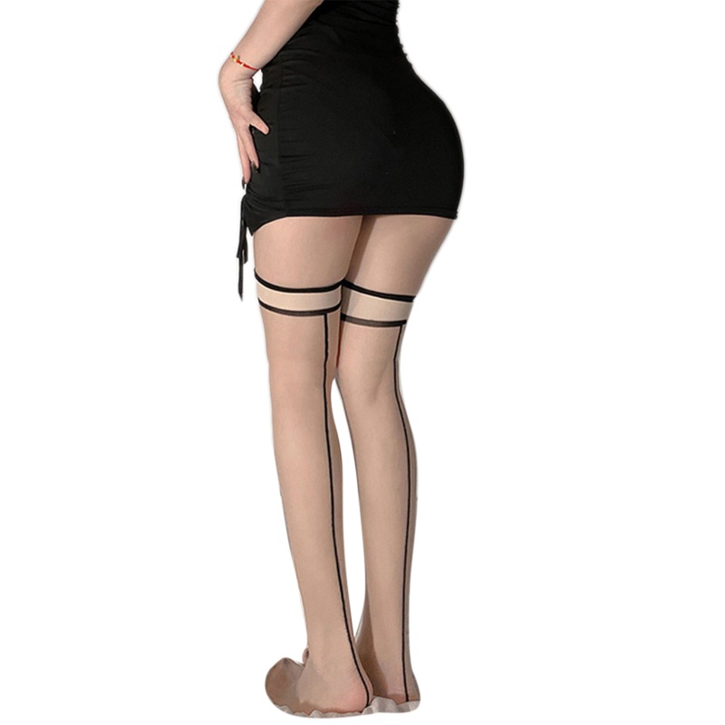 XIXI Tất Xuyên Thấu Cao Qua Gối Phối Họa Tiết Sọc Hai Màu Thời Trang Dành Cho Nữ