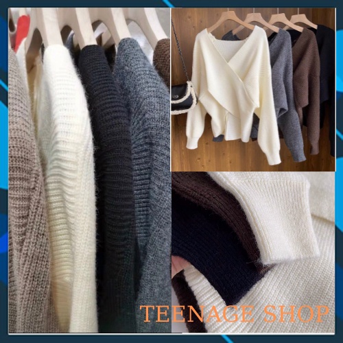 Áo len nữ form rộng tay dài cổ V ulzzang kiểu Hàn Quốc | BigBuy360 - bigbuy360.vn