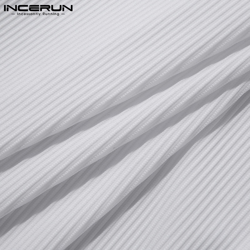 Áo sơ mi INCERUN tay ngắn cổ chữ V phối nút thiết kế đơn giản thời trang cho nam