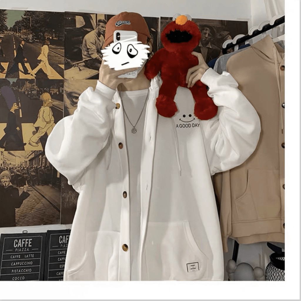 ÁO KHOÁC HOODIE NÚT GÀI MẶT CƯỜI FORM RỘNG CHO NAM CỰC HOT TU