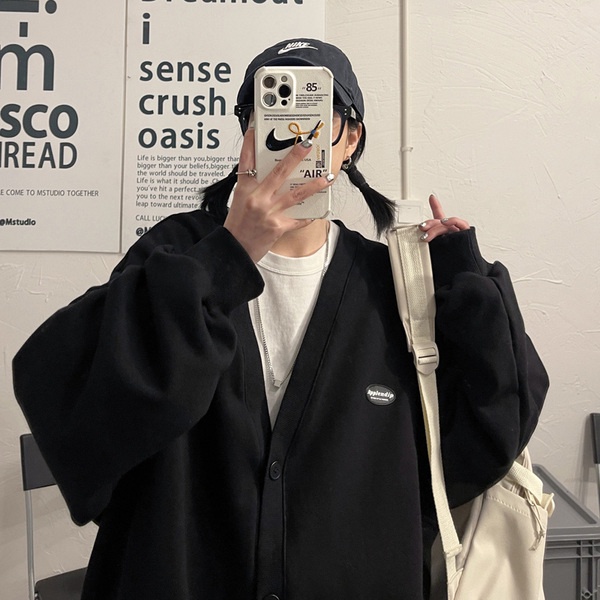 Áo khoác cardigan tay dài cổ chữ V dáng rộng vải mỏng phong cách Hàn Quốc dành cho bạn nữ