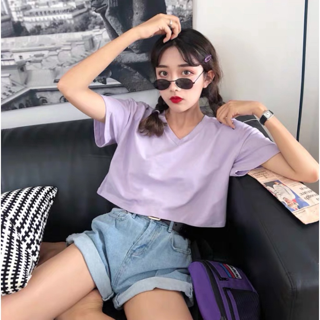 Áo thun croptop nữ form rộng dưới 55kg
