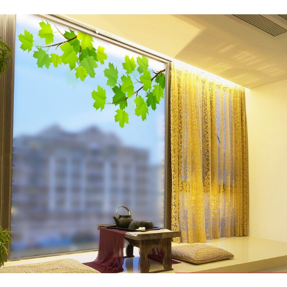 Decal trang trí kính cao cấp mẫu 2 nhánh cây xanh (60cm x 58cm)