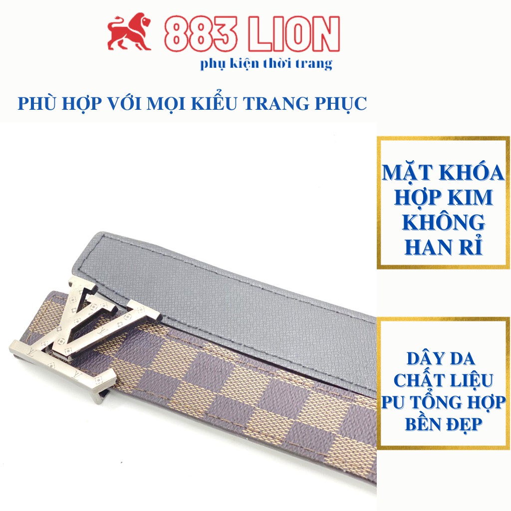 Thắt Lưng Da Nam LV,Dây Nịt Da Mặt Hợp Kim Vàng Dây Da Mềm Kẻ Caro Đen Nâu