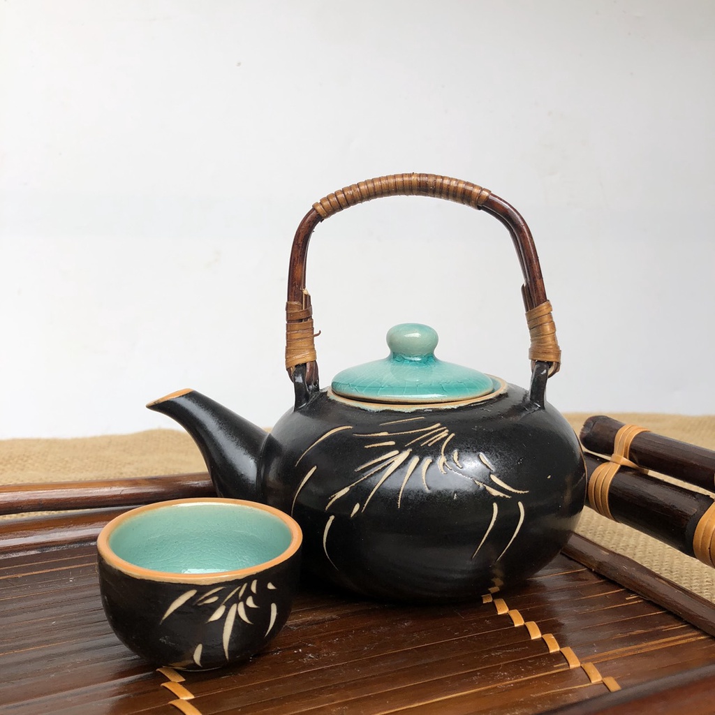 Ấm trà ⚡️BÁT TRÀNG ⚡️Ấm chén, tách trà, ly men hỏa biến vân đá cao cấp giá rẻ TH-01☕
