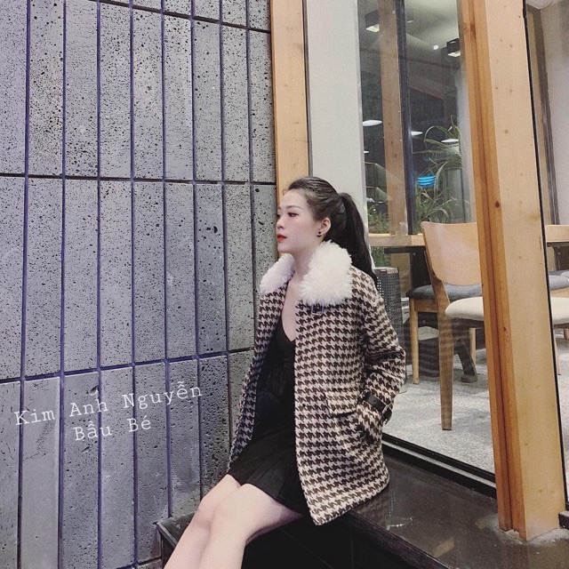 Áo dạ ziczac cổ lông đẹp quá ce ơi