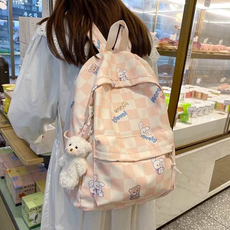 Balo IELGY size nhỏ kẻ sọc ca rô tươi tắn phong cách Hàn Quốc cho nữ