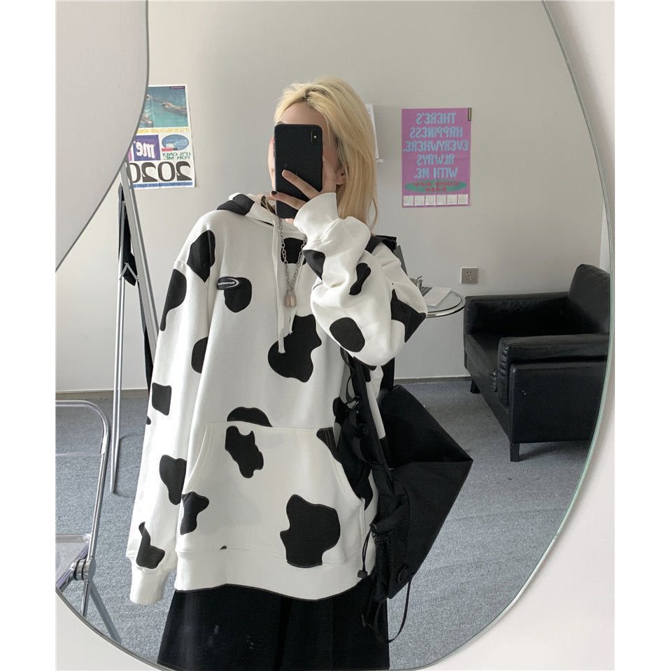 Áo Hoodie Bò Sữa/ Áo nỉ nữ họa tiết loang đen trắng bò sữa cute SIÊU HOT | BigBuy360 - bigbuy360.vn