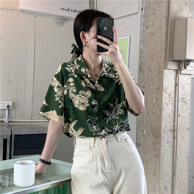 Áo Sơ Mi Voan Ngắn Tay Họa Tiết Hoa Thời Trang Retro Hàn Quốc