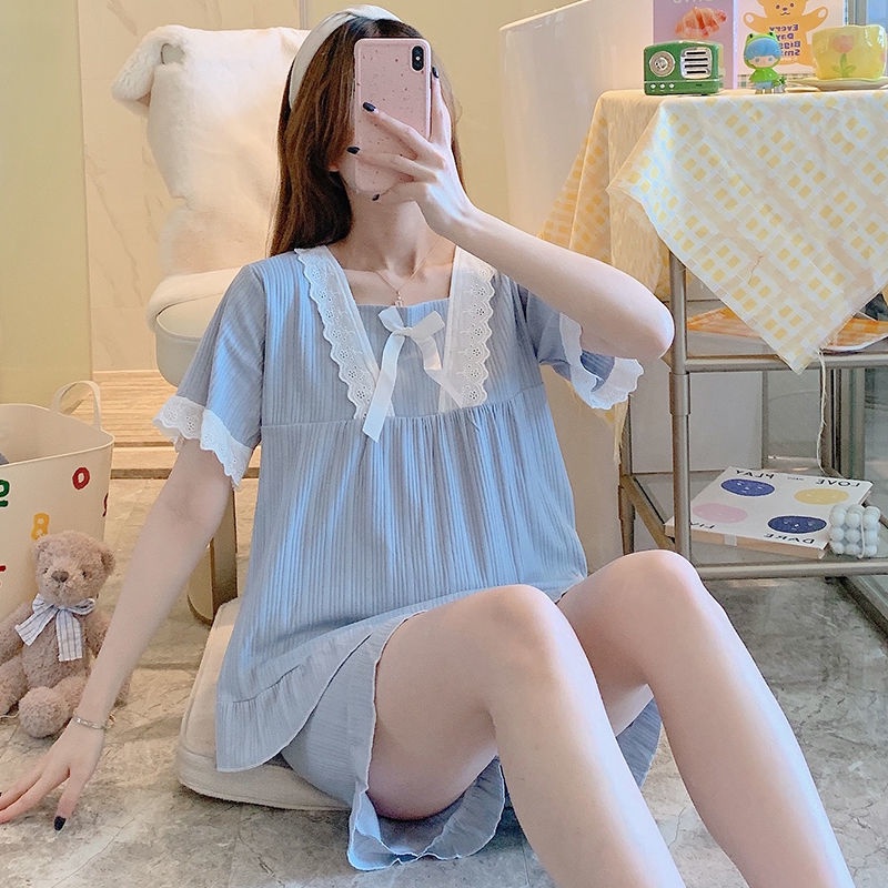 Bộ Đồ Ngủ Tay Ngắn Thiết Kế Đơn Giản Dễ Thương Thời Trang Mùa Hè Cho Nữ