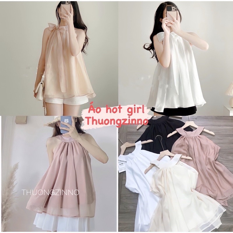 [Ảnh thật/Video]Áo yếm tơ kèm đai thắt eo hoặc làm turban Áo sơ mi tơ mềm