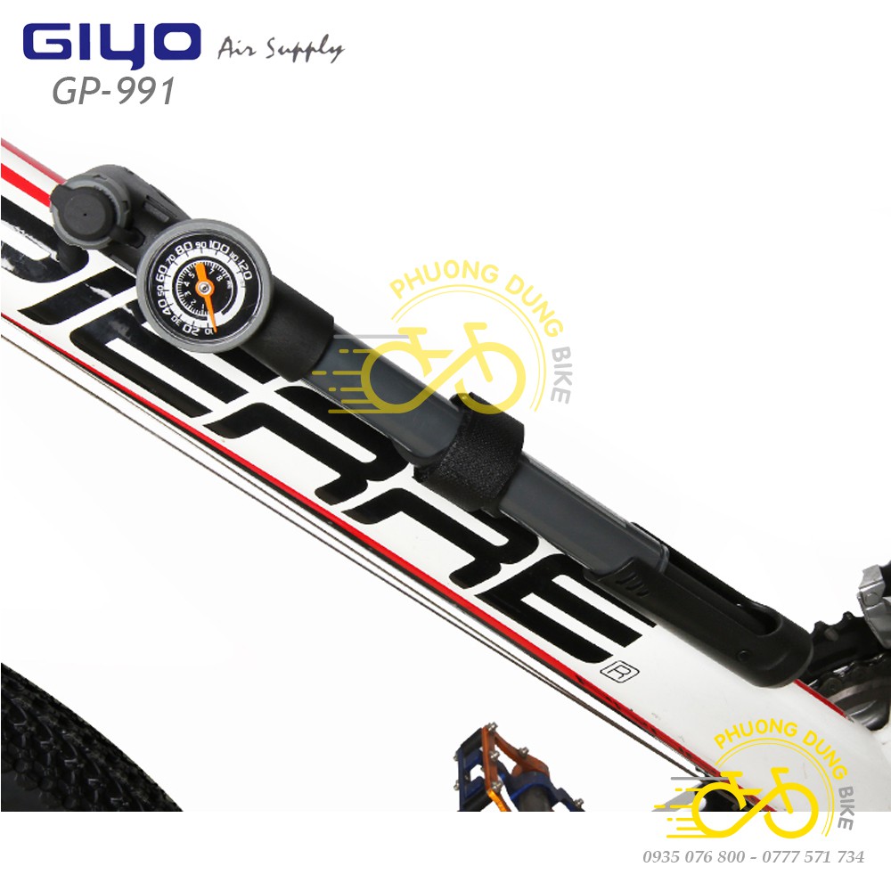 Bơm mini xe đạp Giyo GP-991 có đồng hồ đo áp suất - Van Thông Minh