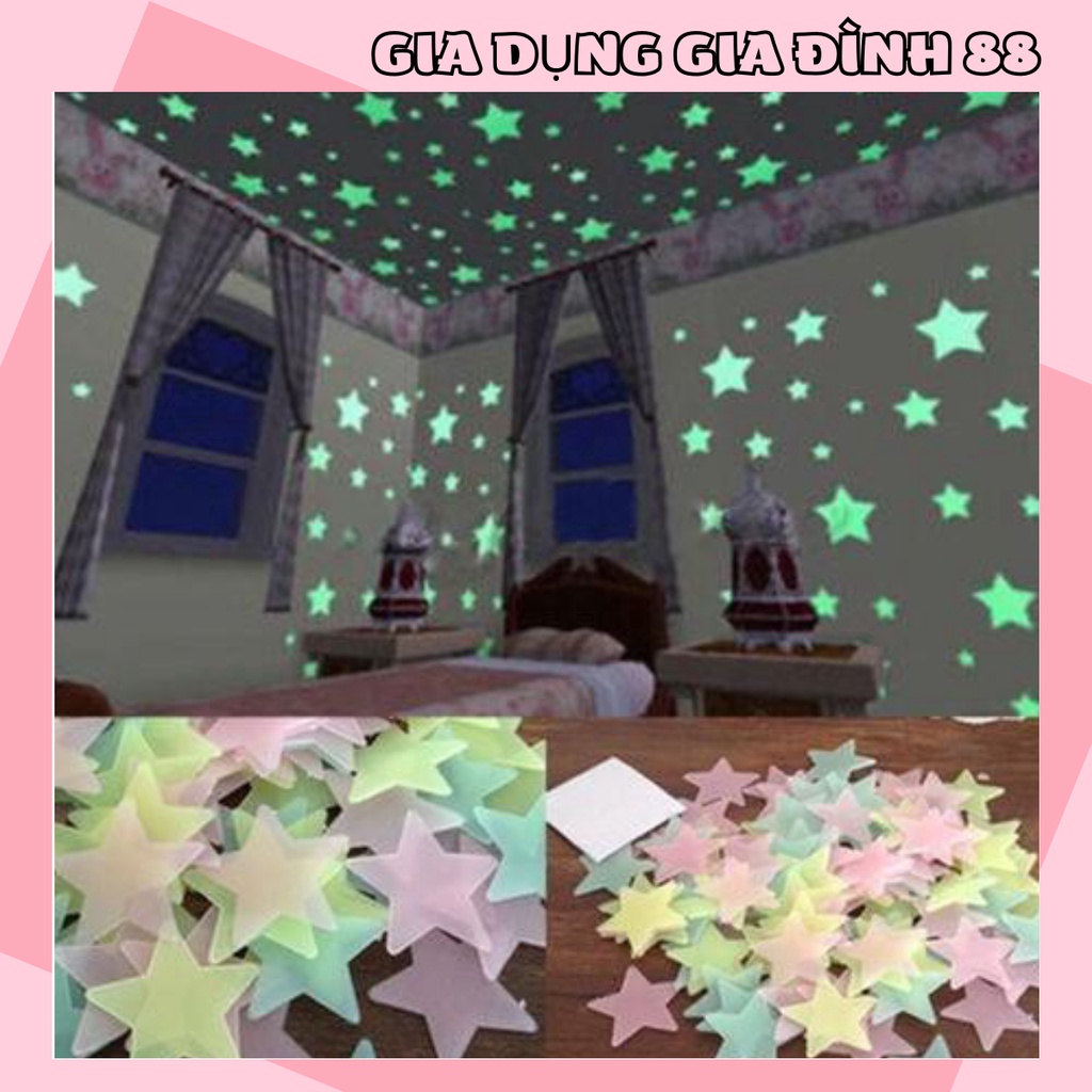 Bộ 100 Sao Dạ Quang Dán Tường Trang Trí Phòng Ngủ Lung Linh Nhiều màu 1588