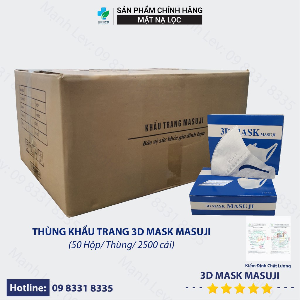 Thùng Khẩu Trang 3D Mask Masuji Công Nghệ Dập Nhật Bản ( Thùng 50 Hộp ) - Hàng Chính Hãng