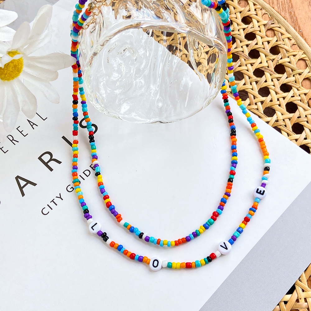 Set 2 vòng cổ / Lắc chân nhiều lớp đính hạt nhiều màu thời trang