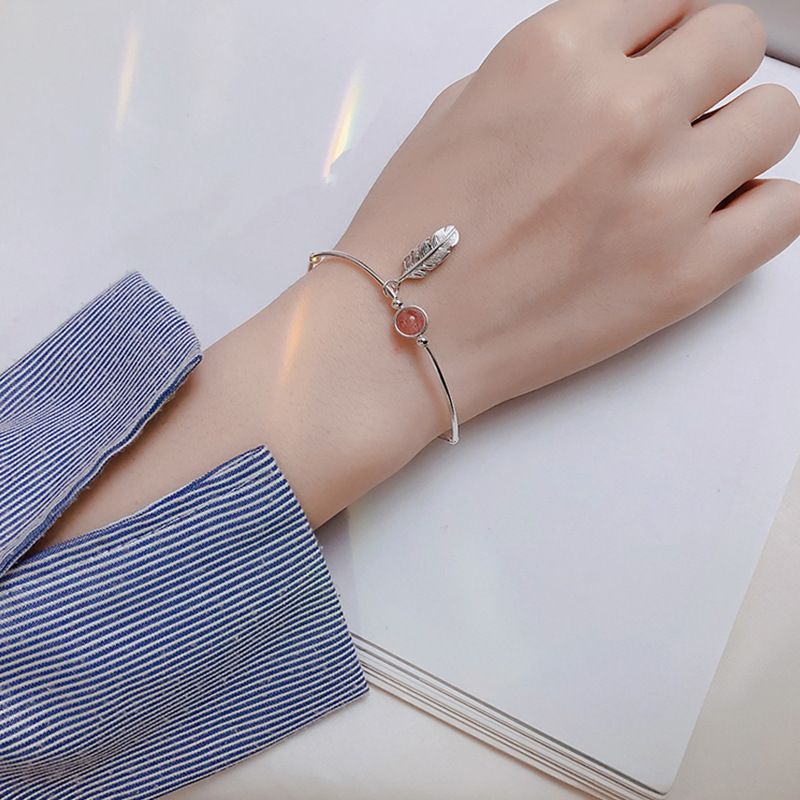 Vòng tay nữ bạc S925  - Lắc tay nữ bạc Ý đá hồng lông vũ dễ thương, thanh lịch ZAZA accessories ZVT0073