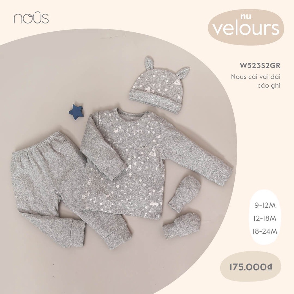 NOUS SALE - [Tổng hợp] Bộ cài vai dài tay vải nous velours cho bé trai, bé gái từ 9 tháng đến 24 tháng