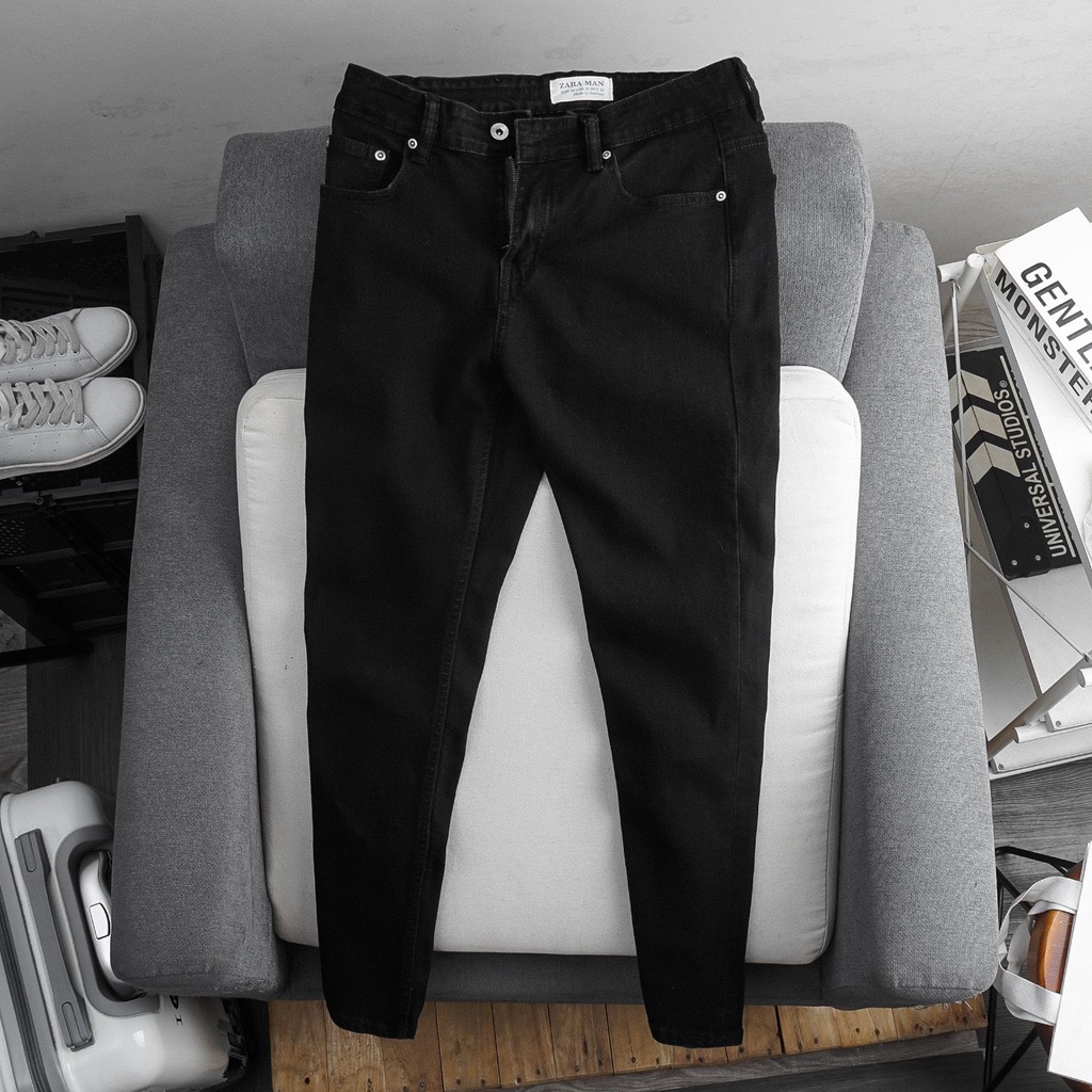 Quần jean nam đen trơn xuất khẩu chất bò cao cấp thun co giãn slimfit