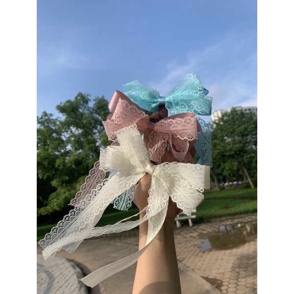 Kẹp tóc vải mix ren xinh xắn