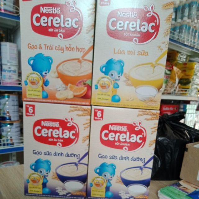 Bột ăn dặm nestle cerelac gạo sữa, gạo lức sữa,  gạo và trái Cây,  rau xanh bi đỏ,  lúa mì sữa 200g