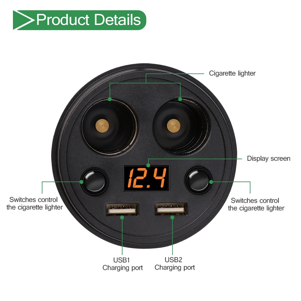 Bộ Chia Tẩu Sạc Và 2 Cổng USB Car Charger 2 USB PORTS Trên Ô Tô - Hàng Nhập Khẩu