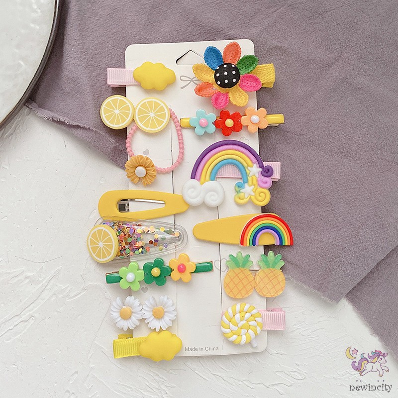 Bộ 14 kẹp tóc nhiều màu sắc và hình dáng khác nhau thiết kế dễ thương phong cách Hàn Quốc dành cho bé gái