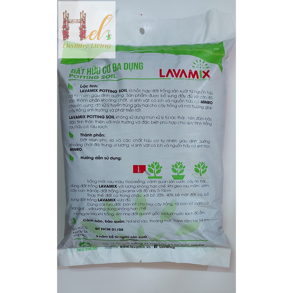 Đất Sạch Đất Hữu Cơ Đa Dụng Lavamix  6.5dm3(2.5 - 2.8kg) Trồng Rau Sạch Hoa Kiểng Bằng Đất Sạch, Xơ Dừa, Phân Bón Hữu Cơ