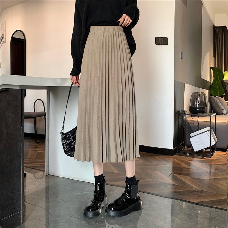 Chân váy midi xếp ly màu trơn phong cách Hàn Quốc thời trang cho nữ | BigBuy360 - bigbuy360.vn