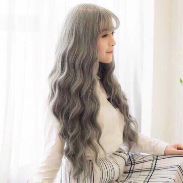 Tóc giả nguyên đầu xoăn sóng 3 trục ❤️tặng kèm lưới trùm wig❤️ tóc cả đầu - mã 8183