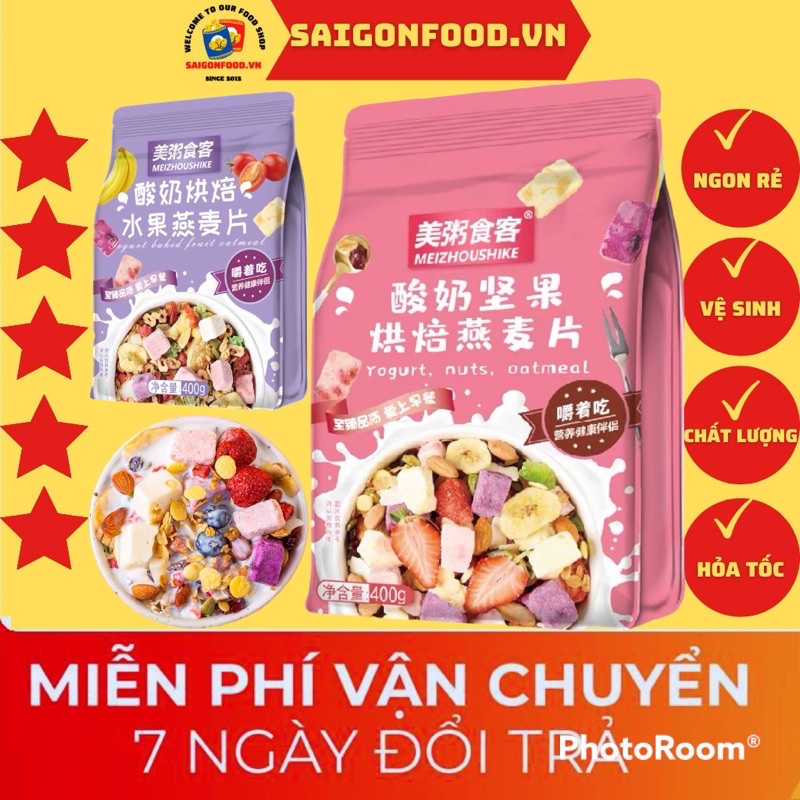 [Loại Xịn Date Mới] Ngũ Cốc Sữa Chua Trái Cây Sấy Meizhoushike Yogurt - Nuts Oatmeal Giảm Cân Ăn Kiêng Cực Ngon Gói 400G